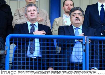 Qualification match Croatia - Hungary for the European Football Championship for women 25.10.2015., Croatia, Osijek - Qualification match Croatia - Hungary for the European Football Championship for women. Davor Suker, Ante Vucemilovic Simunovic.  DavorxJavorovic PIXSELL