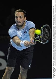 26.10.2015. Basel, Switzerland. Basel Swiss Indoor Tennis Championships. Day Two. Viktor Troicki in action in the match between Viktor Troicki of Serbia and Adrian Mannarino of France xDavidxEmmx  ActionPlus11676120