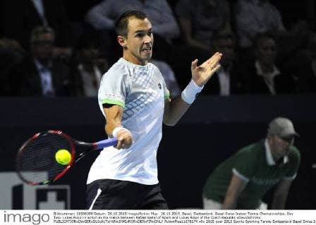 26.10.2015. Basel, Switzerland. Basel Swiss Indoor Tennis Championships. Day Two. Lukas Rosol in action in the match between Rafael Nadal of Spain and Lukas Rosol of the Czech Republic xDavidxEmmx  ActionPlus11676174