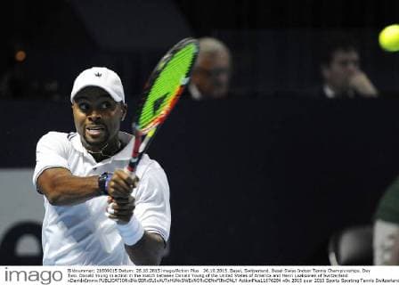 26.10.2015. Basel, Switzerland. Basel Swiss Indoor Tennis Championships. Day Two. Donald Young in action in the match between Donald Young of the United States of America and Henri Laaksonen of Switzerland xDavidxEmmx  ActionPlus11676284