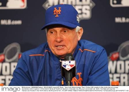 New York Mets manager Terry Collins (10) speaks to the media during a press availability prior to game 1 of the World Series at Kauffman Stadium in Kansas City, Missouri on October 26, 2015. The Mets will play the Kansas City Royals in the World Series starting tomorrow. UPI Jeff Moffett  KCP20151026112 JEFFxMOFFETT