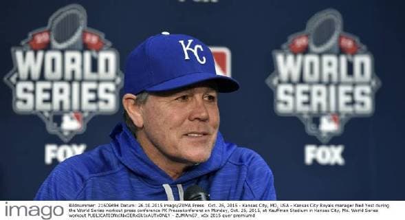 Oct. 26, 2015 - Kansas City, MO, USA - Kansas City Royals manager Ned Yost during the World Series workout press conference PK Pressekonferenz on Monday, Oct. 26, 2015, at Kauffman Stadium in Kansas City, Mo. World Series workout - ZUMAm67_