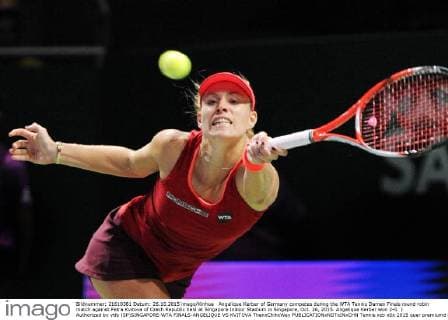 Angelique Kerber of Germany competes during the WTA Tennis Damen Finals round robin match against Petra Kvitova of Czech Republic held at Singapore Indoor Stadium in Singapore, Oct. 26, 2015. Angelique Kerber won 2-0. ) Authorized by ytfs (SP)SINGAPORE-WTA FINALS-ANGELIQUE VS KVITOVA ThenxChihxWey 