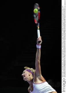 Petra Kvitova of Czech Republic competes during the WTA Tennis Damen Finals round robin match against Angelique Kerber of Germany held at Singapore Indoor Stadium in Singapore, Oct. 26, 2015. Angelique Kerber won 2-0. ) Authorized by ytfs (SP)SINGAPORE-WTA FINALS-ANGELIQUE VS KVITOVA ThenxChihxWey 