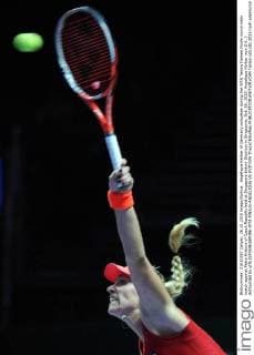 Angelique Kerber of Germany competes during the WTA Tennis Damen Finals round robin match against Petra Kvitova of Czech Republic held at Singapore Indoor Stadium in Singapore, Oct. 26, 2015. Angelique Kerber won 2-0. ) Authorized by ytfs (SP)SINGAPORE-WTA FINALS-ANGELIQUE VS KVITOVA ThenxChihxWey 