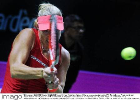 Angelique Kerber of Germany competes during the WTA Tennis Damen Finals round robin match against Petra Kvitova of Czech Republic held at Singapore Indoor Stadium in Singapore, Oct. 26, 2015. Angelique Kerber won 2-0. ) Authorized by ytfs (SP)SINGAPORE-WTA FINALS-ANGELIQUE VS KVITOVA ThenxChihxWey 