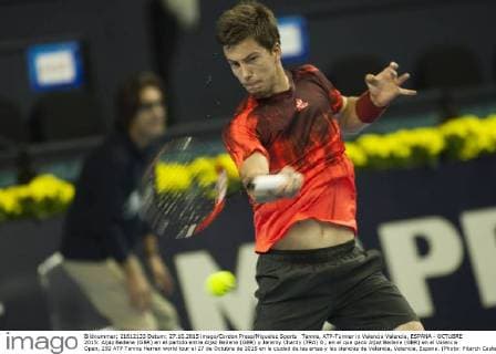 Tennis, ATP-Turnier in Valencia Valencia, ESPANA - OCTUBRE 2015: Aljaz Bedene (GBR) en el partido entre Aljaz Bedene (GBR) y Jeremy Chardy (FRA) 8 , en el que gano Aljaz Bedene (GBR) en el Valencia Open, 250 ATP Tennis Herren world tour el 27 de Octubre de 2015 en la ciudad de las artes y las ciencias de Valencia, Valencia, Espana. (Photo: Pitarch Castello Cordon Press) 