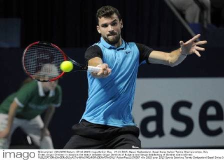 27.10.2015. Basel, Switzerland. Basel Swiss Indoor Tennis Championships. Day Three. Grigor Dimitrov in action in the match between Grigor Dimitrov of Bulgaria and Sergiy Stakhovsky of Ukraine xDavidxEmmx  ActionPlus11676367