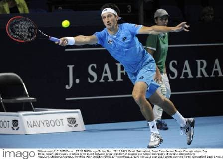 27.10.2015. Basel, Switzerland. Basel Swiss Indoor Tennis Championships. Day Three. Sergiy Stakhovsky in action in the match between Grigor Dimitrov of Bulgaria and Sergiy Stakhovsky of Ukraine xDavidxEmmx  ActionPlus11676370
