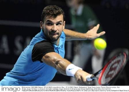 27.10.2015. Basel, Switzerland. Basel Swiss Indoor Tennis Championships. Day Three. Grigor Dimitrov in action in the match between Grigor Dimitrov of Bulgaria and Sergiy Stakhovsky of Ukraine xDavidxEmmx  ActionPlus11676372