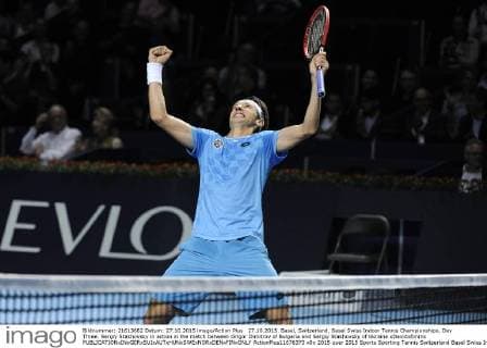 27.10.2015. Basel, Switzerland. Basel Swiss Indoor Tennis Championships. Day Three. Sergiy Stakhovsky in action in the match between Grigor Dimitrov of Bulgaria and Sergiy Stakhovsky of Ukraine xDavidxEmmx  ActionPlus11676373