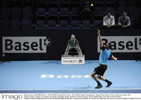 27.10.2015. Basel, Switzerland. Basel Swiss Indoor Tennis Championships. Day Three. Grigor Dimitrov in action in the match between Grigor Dimitrov of Bulgaria and Sergiy Stakhovsky of Ukraine xDavidxEmmx  ActionPlus11676375