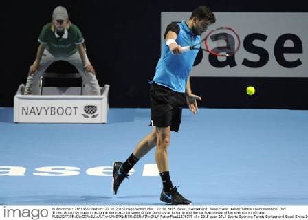 27.10.2015. Basel, Switzerland. Basel Swiss Indoor Tennis Championships. Day Three. Grigor Dimitrov in action in the match between Grigor Dimitrov of Bulgaria and Sergiy Stakhovsky of Ukraine xDavidxEmmx  ActionPlus11676378