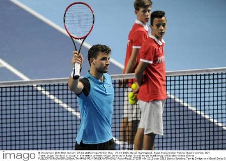 27.10.2015. Basel, Switzerland. Basel Swiss Indoor Tennis Championships. Day Three. Grigor Dimitrov in action in the match between Grigor Dimitrov of Bulgaria and Sergiy Stakhovsky of Ukraine xDavidxEmmx  ActionPlus11676388
