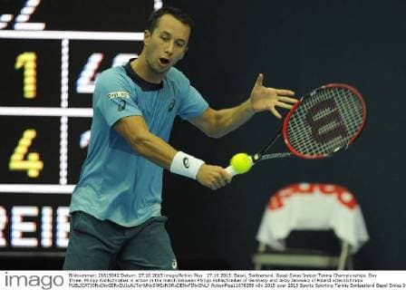 27.10.2015. Basel, Switzerland. Basel Swiss Indoor Tennis Championships. Day Three. Philipp Kohlschreiber in action in the match between Philipp Kohlschreiber of Germany and Jerzy Janowicz of Poland xDavidxEmmx  ActionPlus11676390