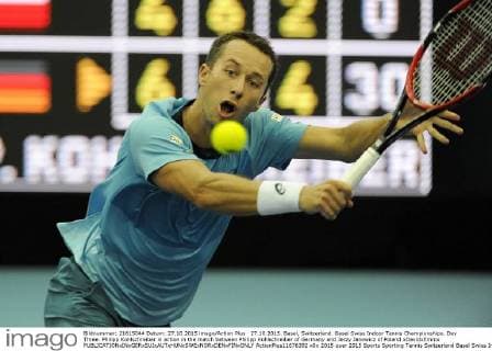 27.10.2015. Basel, Switzerland. Basel Swiss Indoor Tennis Championships. Day Three. Philipp Kohlschreiber in action in the match between Philipp Kohlschreiber of Germany and Jerzy Janowicz of Poland xDavidxEmmx  ActionPlus11676392