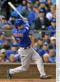 New York Mets catcher Travis d Arnaud singles home teammate Daniel Murphy who scored from third base during the fourth inning against the Kansas City Royals in game 1 of the World Series at Kauffman Stadium in Kansas City, Missouri on October 27, 2015. The Royals will play the New York Mets in the 2015 World.  KCP2015102717 KEVINxDIETSCH