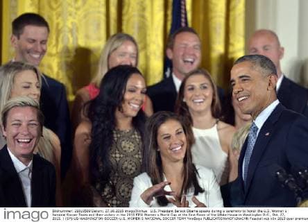 U.S. President Barack Obama speaks during a ceremony to honor the U.S. Women s National Soccer Team and their victory in the 2015 FIFA Women s World Cup at the East Room of the White House in Washington D.C., Oct. 27, 2015. ) (SP)-US-WASHINGTON-SOCCER-U.S. WOMEN S NATIONAL SOCCER TEAM YinxBogu 
