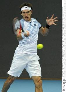 28.10.2015. Basel, Switzerland. Basel Swiss Indoor Tennis Championships. Day Four. Leonardo Mayer in action in the match between Leonardo Mayer of Argentina and Teymuraz Gabashvili of Russia xDavidxEmmx  ActionPlus11676573