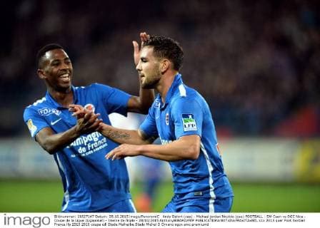 Andy Delort (cae) - Michael jordan Nkololo (cae) FOOTBALL : SM Caen vs OGC Nice - Coupe de la Ligue (Ligapokal) - 16eme de finale - 28 10 2015 AnthonyBIBARD FEP 