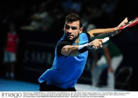 Oct. 28, 2015 - Basel, Basel, Switzerland - Grigor Dimitrov (BUL) during a match against Rafael Nadal in the second round of the Swiss Indoors at St. Jakobshalle in Basel, Switzerland on October 28, 2015. Second round of the Swiss Indoors 2015  - ZUMAn230