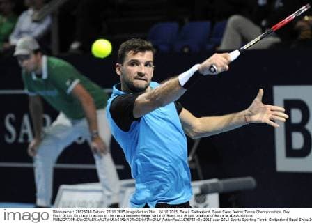 28.10.2015. Basel, Switzerland. Basel Swiss Indoor Tennis Championships. Day Four. Grigor Dimitrov in action in the match between Rafael Nadal of Spain and Grigor Dimitrov of Bulgaria xDavidxEmmx  ActionPlus11676783