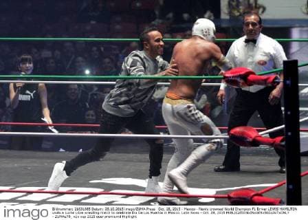 Oct. 28, 2015 - Mexico - Newly crowned World Champion F1 Driver LEWIS HAMILTON visits a Luche Libre wrestling match to celebrate Dia De Los Muertos in Mexico. Latin News - Oct. 28, 2015  - ZUMAu78_