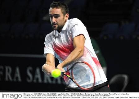 29.10.2015. Basel, Switzerland. Basel Swiss Indoor Tennis Championships. Day Five Marin Cilic in action in the match between Marin Cilic of Croatia and Teymuraz Gabashvili of Russia xDavidxEmmx  ActionPlus11676887