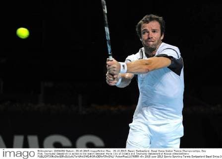 29.10.2015. Basel, Switzerland. Basel Swiss Indoor Tennis Championships. Day Five, Teymuraz Gabashvili in action in the match between Marin Cilic of Croatia and Teymuraz Gabashvili of Russia xDavidxEmmx  ActionPlus11676888
