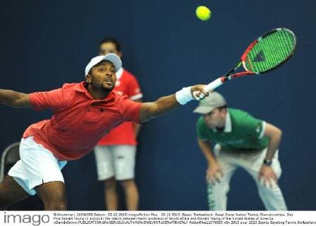 29.10.2015. Basel, Switzerland. Basel Swiss Indoor Tennis Championships. Day Five Donald Young in action in the match between Kevin Anderson of South Africa and Donald Young of the United States of America xDavidxEmmx  ActionPlus11676903
