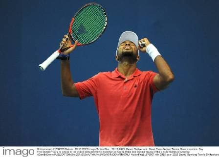 29.10.2015. Basel, Switzerland. Basel Swiss Indoor Tennis Championships. Day Five Donald Young in action in the match between Kevin Anderson of South Africa and Donald Young of the United States of America xDavidxEmmx  ActionPlus11676907