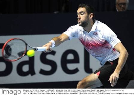 29.10.2015. Basel, Switzerland. Basel Swiss Indoor Tennis Championships. Day Five Marin Cilic in action in the match between Marin Cilic of Croatia and Teymuraz Gabashvili of Russia xDavidxEmmx  ActionPlus11676911