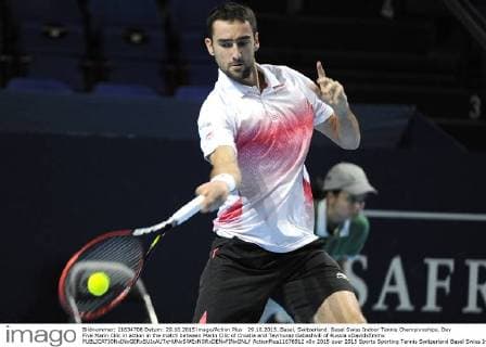 29.10.2015. Basel, Switzerland. Basel Swiss Indoor Tennis Championships. Day Five Marin Cilic in action in the match between Marin Cilic of Croatia and Teymuraz Gabashvili of Russia xDavidxEmmx  ActionPlus11676912