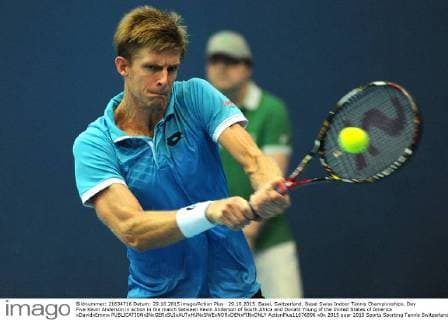 29.10.2015. Basel, Switzerland. Basel Swiss Indoor Tennis Championships. Day Five Kevin Anderson in action in the match between Kevin Anderson of South Africa and Donald Young of the United States of America xDavidxEmmx  ActionPlus11676896