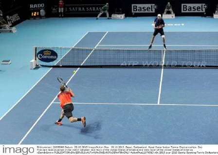 29.10.2015. Basel, Switzerland. Basel Swiss Indoor Tennis Championships. Day Five Jack Sock in action in the match between Jack Sock of the United States of America and John Isner of the United States of America xDavidxEmmx  ActionPlus11676913