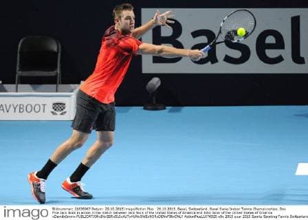 29.10.2015. Basel, Switzerland. Basel Swiss Indoor Tennis Championships. Day Five Jack Sock in action in the match between Jack Sock of the United States of America and John Isner of the United States of America xDavidxEmmx  ActionPlus11676920