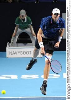 29.10.2015. Basel, Switzerland. Basel Swiss Indoor Tennis Championships. Day Five John Isner in action in the match between Jack Sock of the United States of America and John Isner of the United States of America xDavidxEmmx  ActionPlus11676921