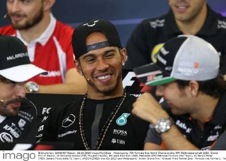 Motorsports: FIA Formula One World Championship WM Weltmeisterschaft 2015, Grand Prix of Mexico, 14 Fernando Alonso (ESP, McLaren Honda), 44 Lewis Hamilton (GBR, Mercedes AMG Petronas Formula One Team), 11 Sergio Perez (MEX, Sahara Force India F1 Team), xHOCHxZWEIx