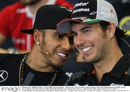 Motorsports: FIA Formula One World Championship WM Weltmeisterschaft 2015, Grand Prix of Mexico, 44 Lewis Hamilton (GBR, Mercedes AMG Petronas Formula One Team), 11 Sergio Perez (MEX, Sahara Force India F1 Team), xHOCHxZWEIx
