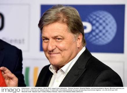 Markus Hörwick, Direktor Medien und Kommunikation Bayern München posieren am 29.10.2015 in Köln bei der Jubiläumsfeier 70 Jahre SID Informations Dienst, Europas grösste Sportnachrichten Agentur.