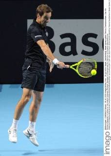 30.10.2015. Basel, Switzerland. Basel Swiss Indoor Tennis Championships. Day Six Richard Gasquet in action in the match between Richard Gasquet of France and Ivo Karlovic of Croatia xDavidxEmmx  ActionPlus11677187