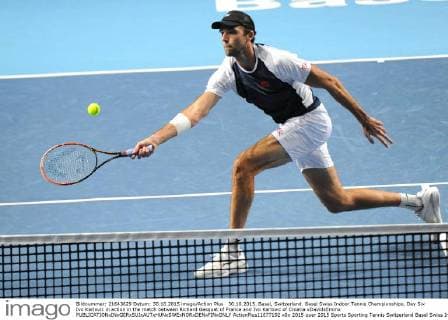 30.10.2015. Basel, Switzerland. Basel Swiss Indoor Tennis Championships. Day Six Ivo Karlovic in action in the match between Richard Gasquet of France and Ivo Karlovic of Croatia xDavidxEmmx  ActionPlus11677192