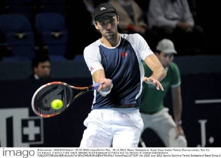 30.10.2015. Basel, Switzerland. Basel Swiss Indoor Tennis Championships. Day Six Ivo Karlovic in action in the match between Richard Gasquet of France and Ivo Karlovic of Croatia xDavidxEmmx  ActionPlus11677197