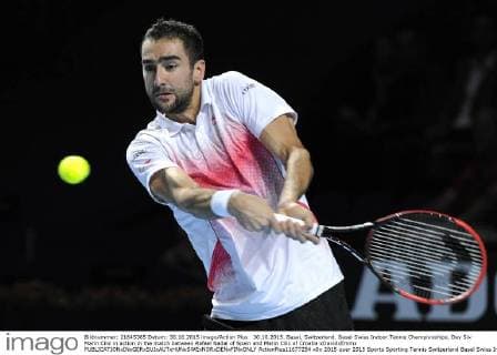 30.10.2015. Basel, Switzerland. Basel Swiss Indoor Tennis Championships. Day Six Marin Cilic in action in the match between Rafael Nadal of Spain and Marin Cilic of Croatia xDavidxEmmx  ActionPlus11677254