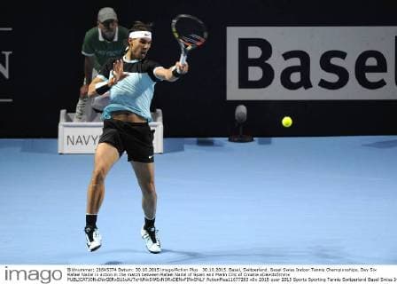 30.10.2015. Basel, Switzerland. Basel Swiss Indoor Tennis Championships. Day Six Rafael Nadal in action in the match between Rafael Nadal of Spain and Marin Cilic of Croatia xDavidxEmmx  ActionPlus11677263