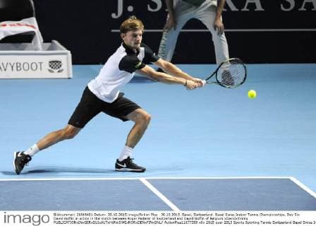 30.10.2015. Basel, Switzerland. Basel Swiss Indoor Tennis Championships. Day Six David Goffin in action in the match between Roger Federer of Switzerland and David Goffin of Belgium xDavidxEmmx  ActionPlus11677359