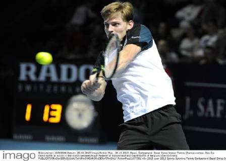 30.10.2015. Basel, Switzerland. Basel Swiss Indoor Tennis Championships. Day Six David Goffin in action in the match between Roger Federer of Switzerland and David Goffin of Belgium xDavidxEmmx  ActionPlus11677362