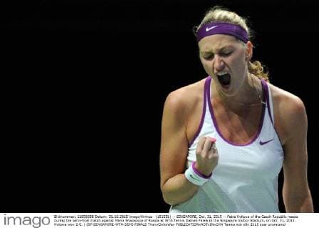 (151031) -- SINGAPORE, Oct. 31, 2015 -- Petra Kvitova of the Czech Republic reacts during the semi-final match against Maria Sharapova of Russia at WTA Tennis Damen Finals in the Singapore Indoor Stadium, on Oct. 31, 2015. Kvitova won 2-0. ) (SP)SINGAPORE-WTA-SEMI-FINALS ThenxChihxWey 