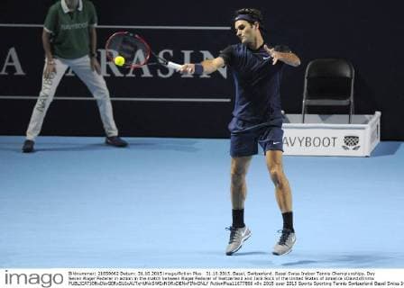 31.10.2015. Basel, Switzerland. Basel Swiss Indoor Tennis Championships. Day Seven Roger Federer in action in the match between Roger Federer of Switzerland and Jack Sock of the United States of America xDavidxEmmx  ActionPlus11677866
