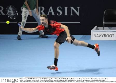 31.10.2015. Basel, Switzerland. Basel Swiss Indoor Tennis Championships. Day Seven Jack Sock in action in the match between Roger Federer of Switzerland and Jack Sock of the United States of America xDavidxEmmx  ActionPlus11677871